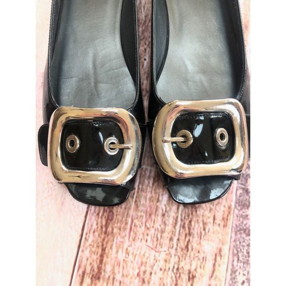 Stuart Weitzman Patent Peep Toe‎ Buckle Flats - Picture 3 of 8